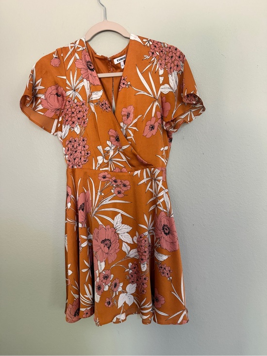Express Dresses & Skirts - Express Rust Floral Wrap Mini Dress with Pink Blooms